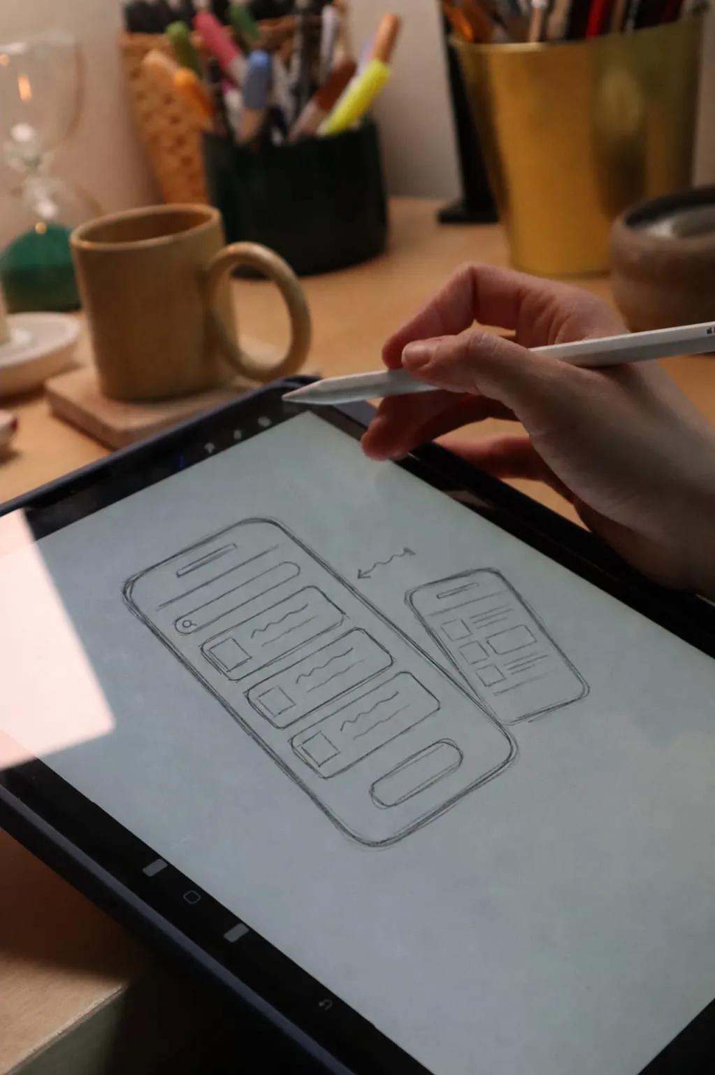 Interface sketches on a tablet